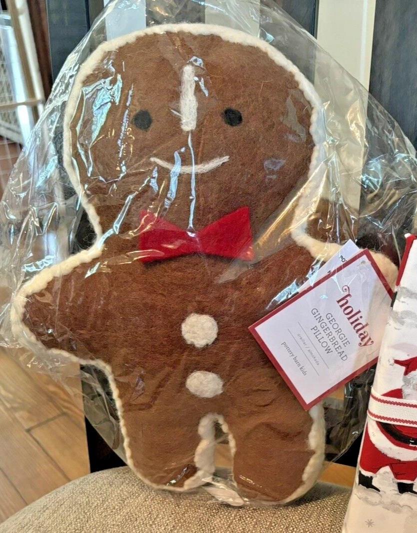 Pottery Barn holiday Christmas Gingerbread Boy Disney Santa Pillow toy gift kid