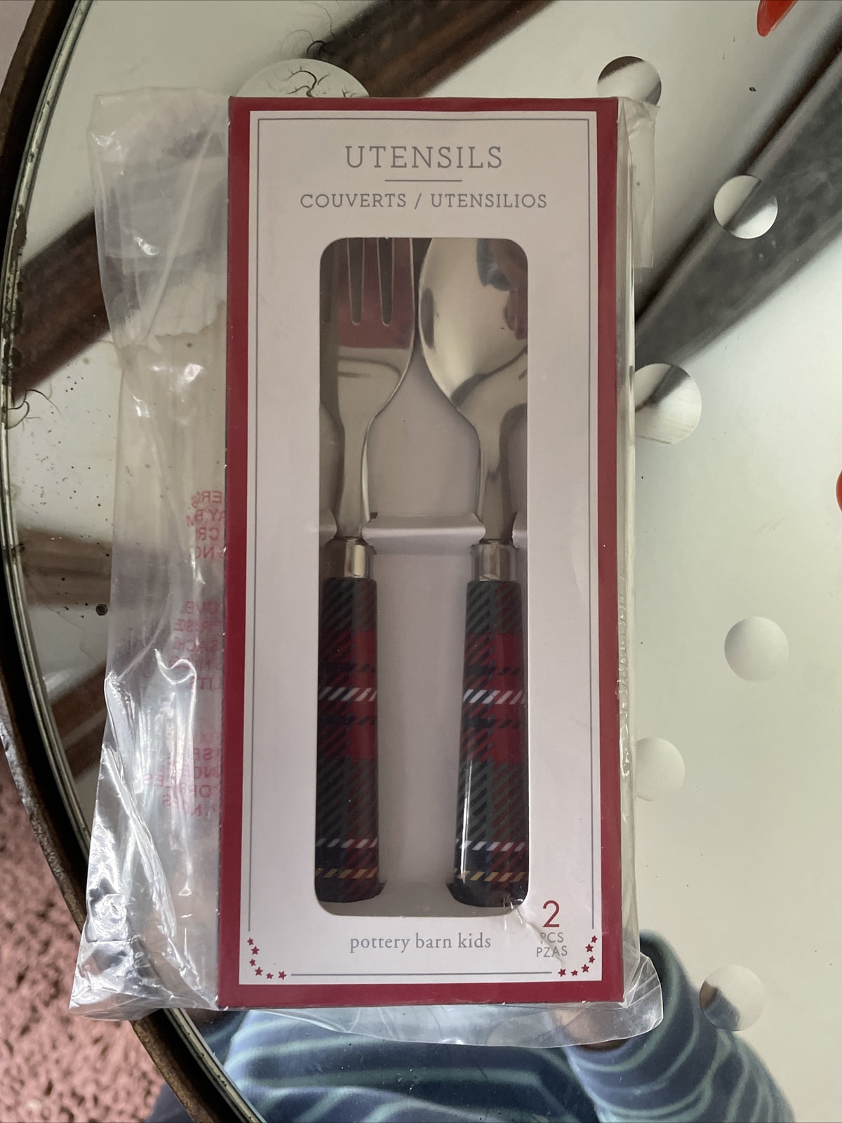 Disney school Pottery barn holiday Plaid Utensil Set Christmas party Kid Gift \