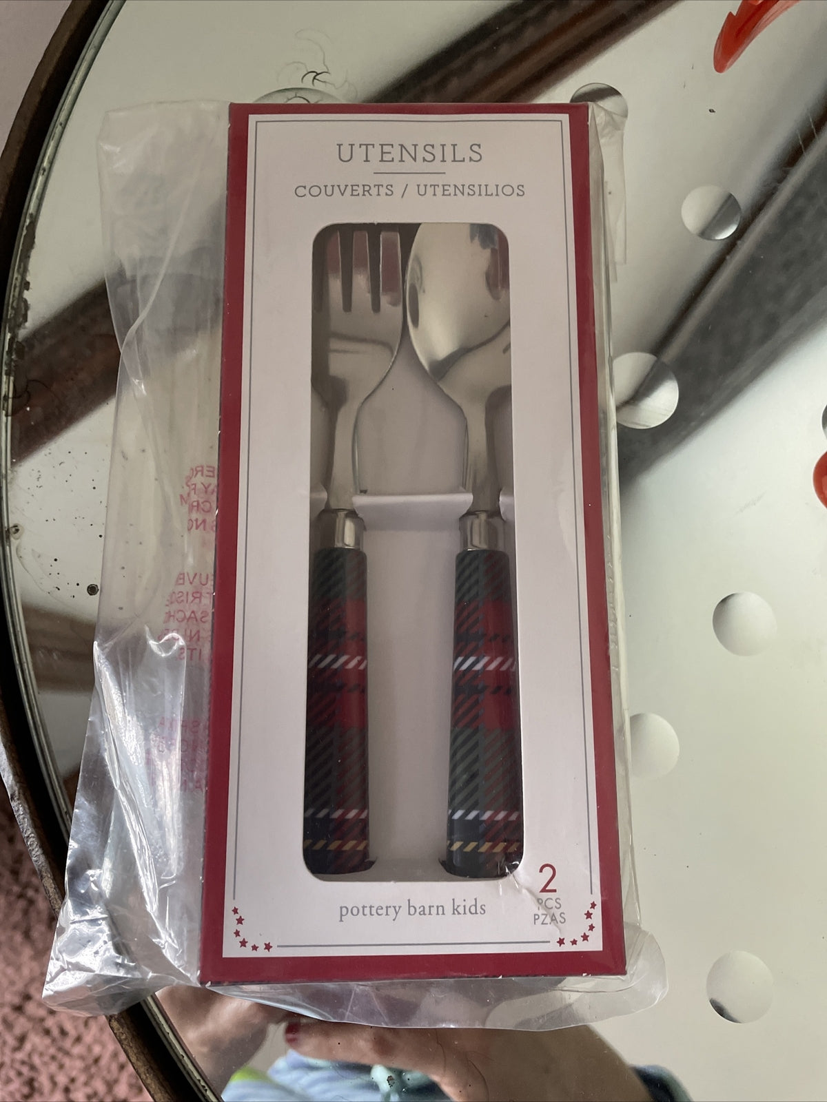 Disney school Pottery barn holiday Plaid Utensil Set Christmas party Kid Gift \