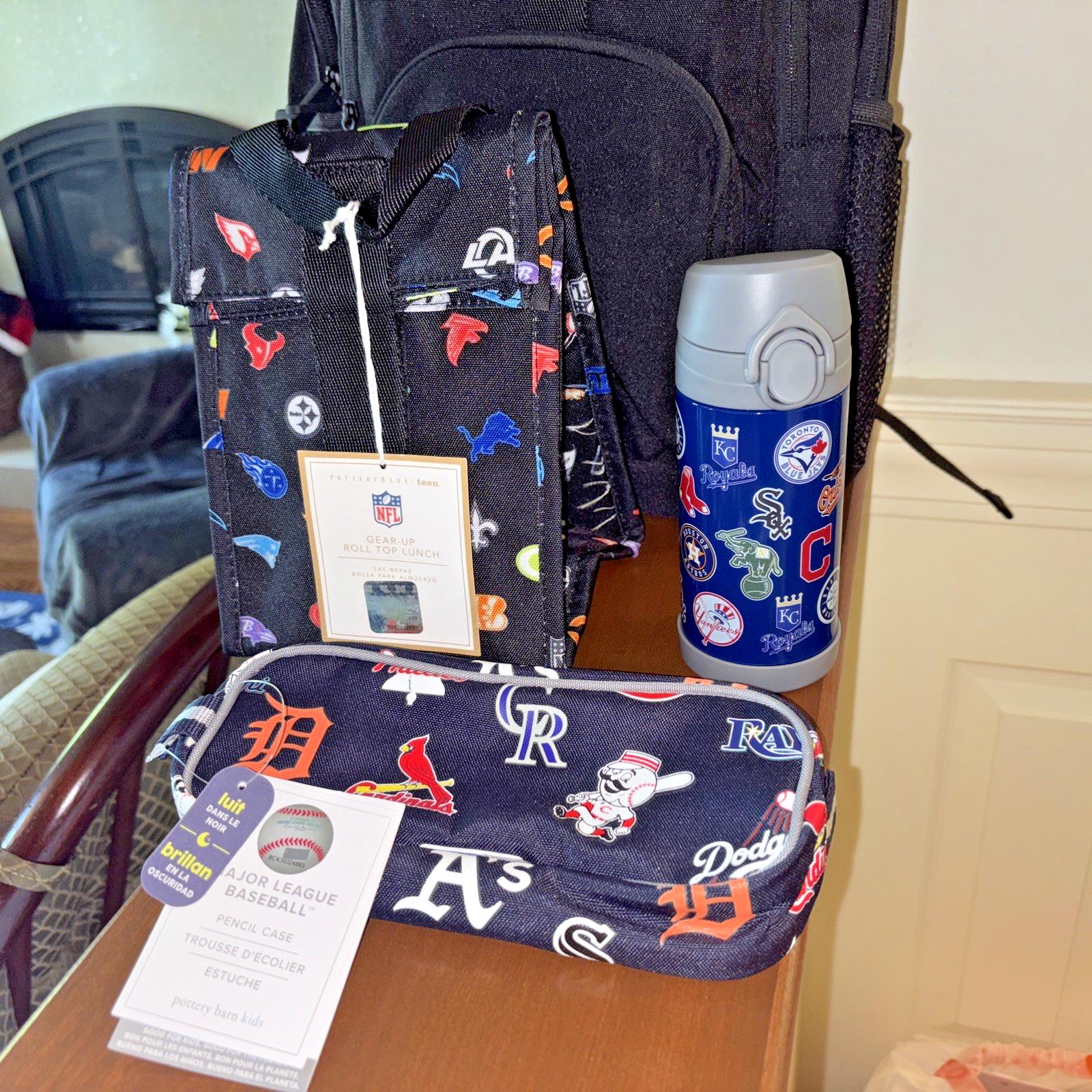 Pottery Barn School LARGE BACKPACK LUNCH WATER Baseball Travel Sport BAG NFL boy