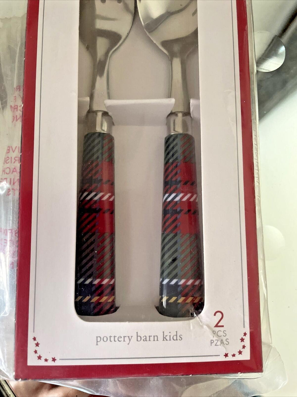 Disney school Pottery barn holiday Plaid Utensil Set Christmas party Kid Gift \