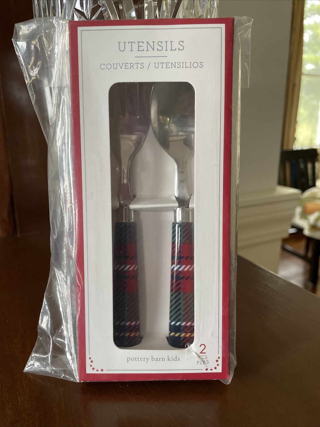 Disney school Pottery barn holiday Plaid Utensil Set Christmas party Kid Gift \