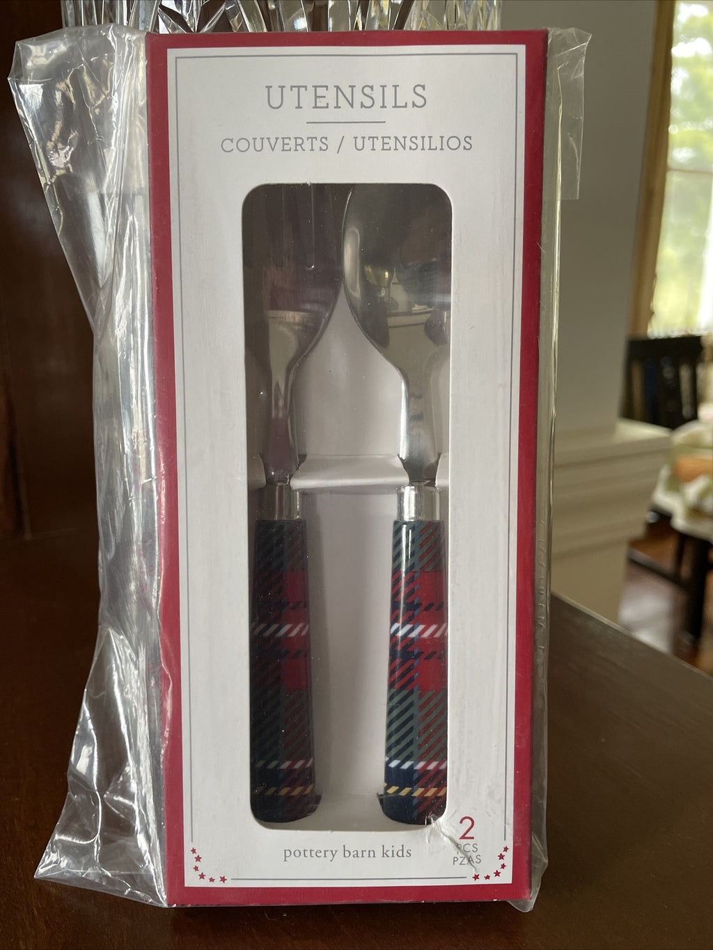 Disney school Pottery barn holiday Plaid Utensil Set Christmas party Kid Gift \