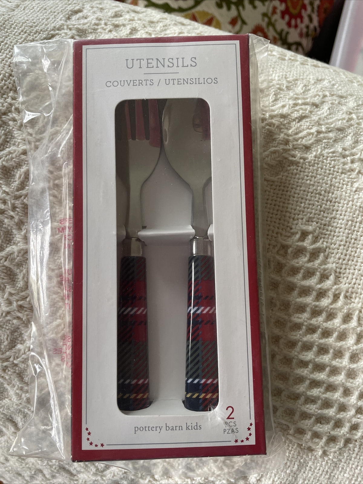 Disney school Pottery barn holiday Plaid Utensil Set Christmas party Kid Gift \