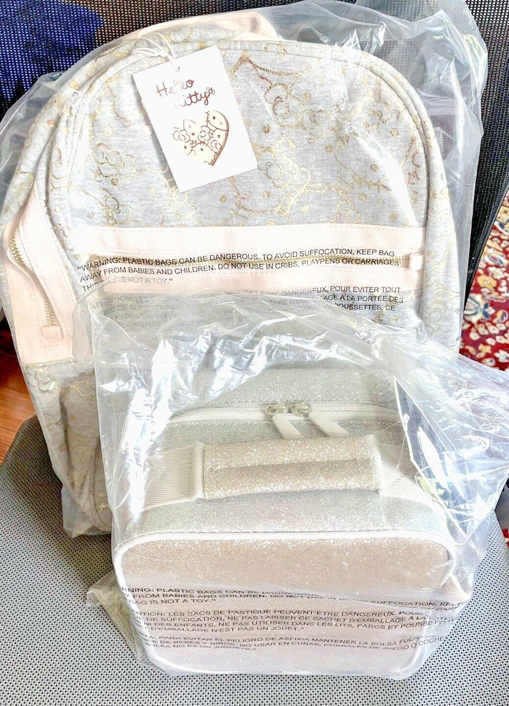 School Disney Pottery Barn Hello Kitty Glitter LARGE BACKPACK LUNCH Travel BAG .