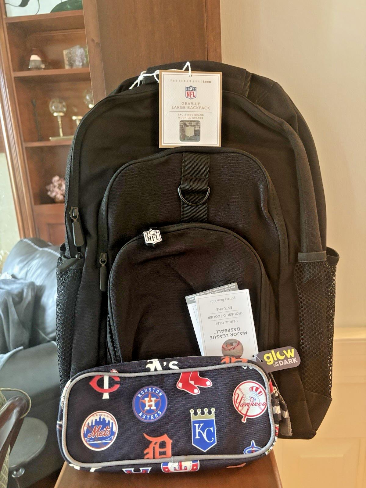 Pottery Barn School LARGE BACKPACK LUNCH WATER Baseball Travel Sport BAG NFL boy