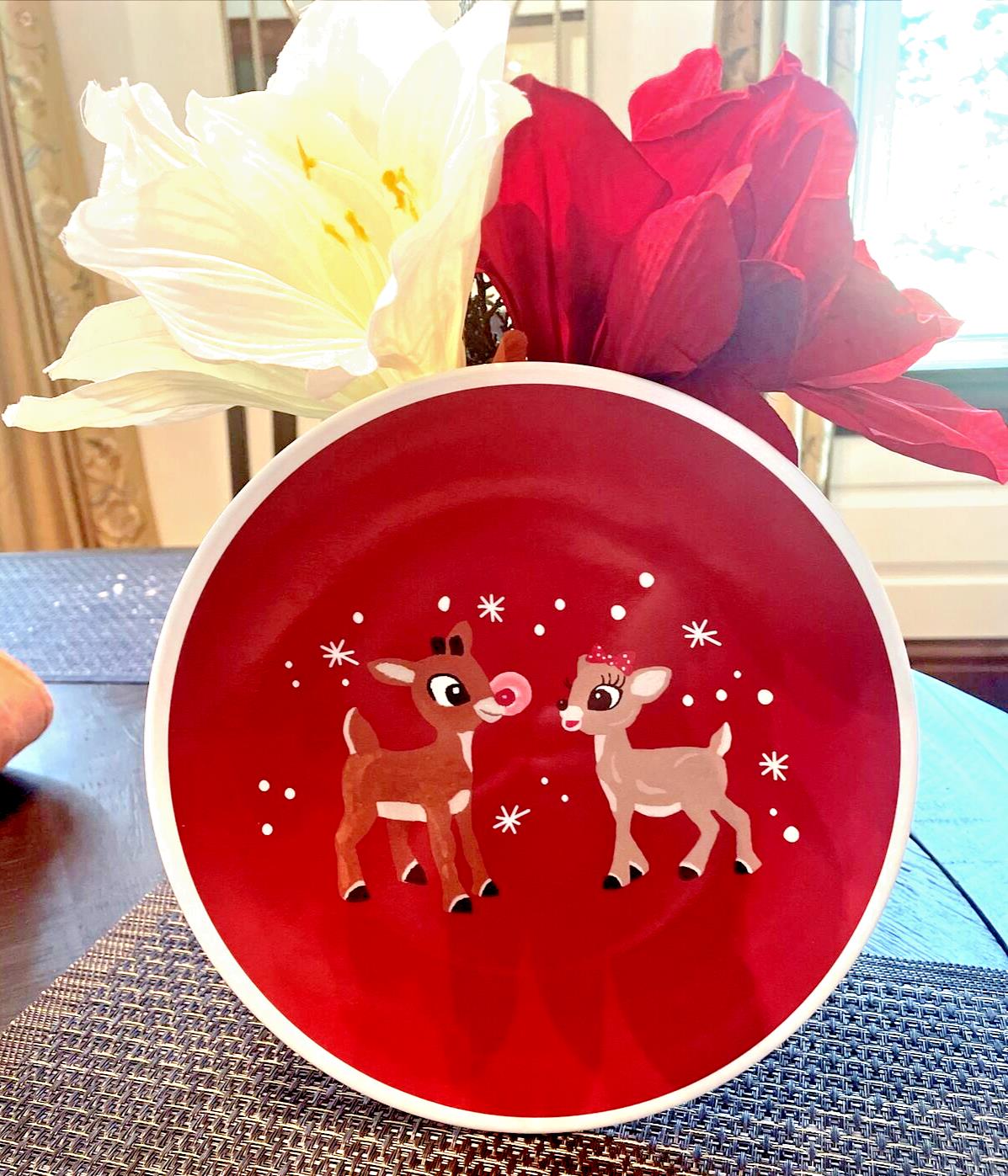 Pottery Barn holiday Rudolph Reindeer Clarice Christmas PLATE+ UTENSIL party [