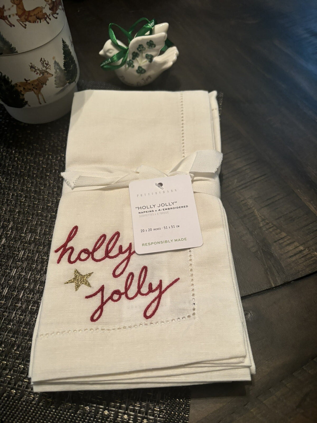 Pottery barn napkin Christmas Holiday SET 4 cloth table dinner gift Disney -