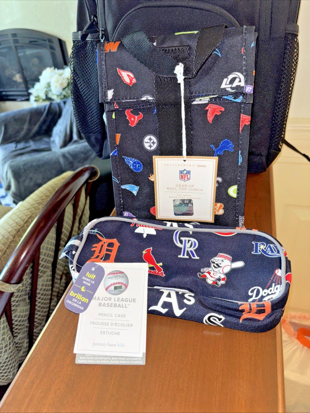 Pottery Barn School LARGE BACKPACK LUNCH WATER Baseball Travel Sport BAG NFL boy