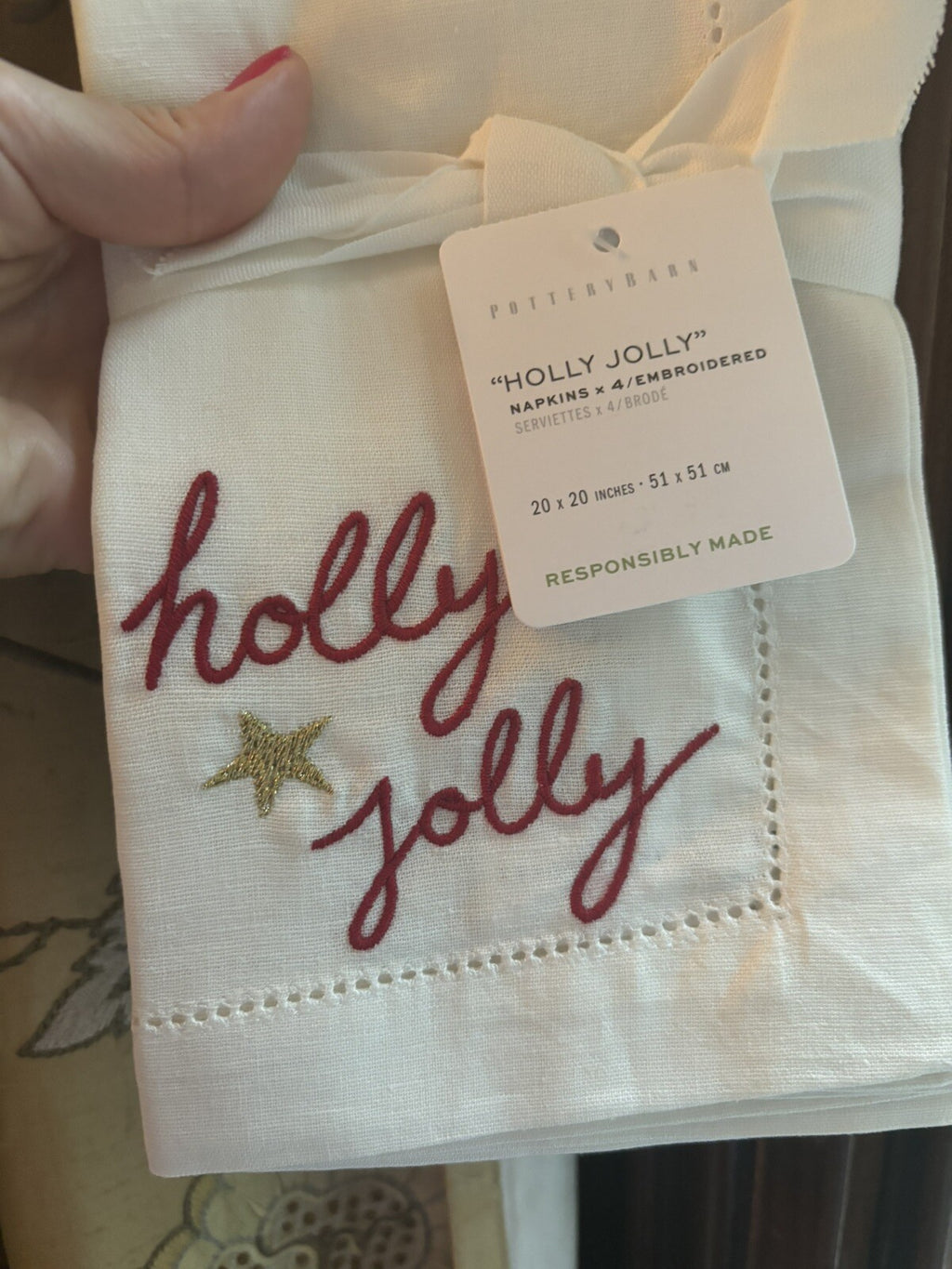 Pottery barn napkin Christmas Holiday SET 4 cloth table dinner gift Disney -