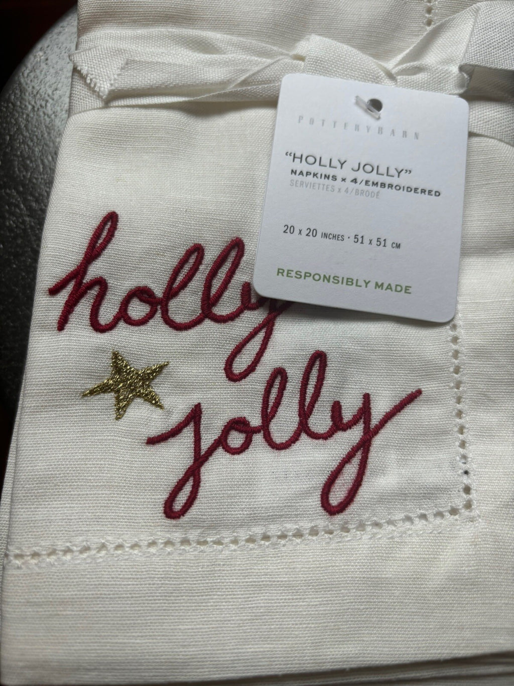 Pottery barn napkin Christmas Holiday SET 4 cloth table dinner gift Disney -