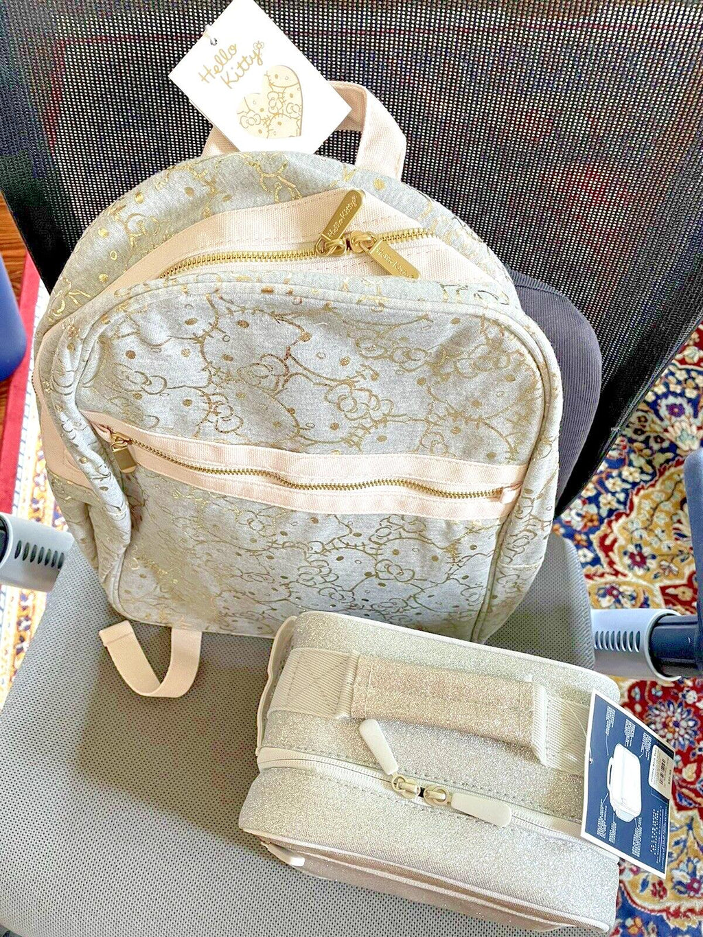 School Disney Pottery Barn Hello Kitty Glitter LARGE BACKPACK LUNCH Travel BAG .