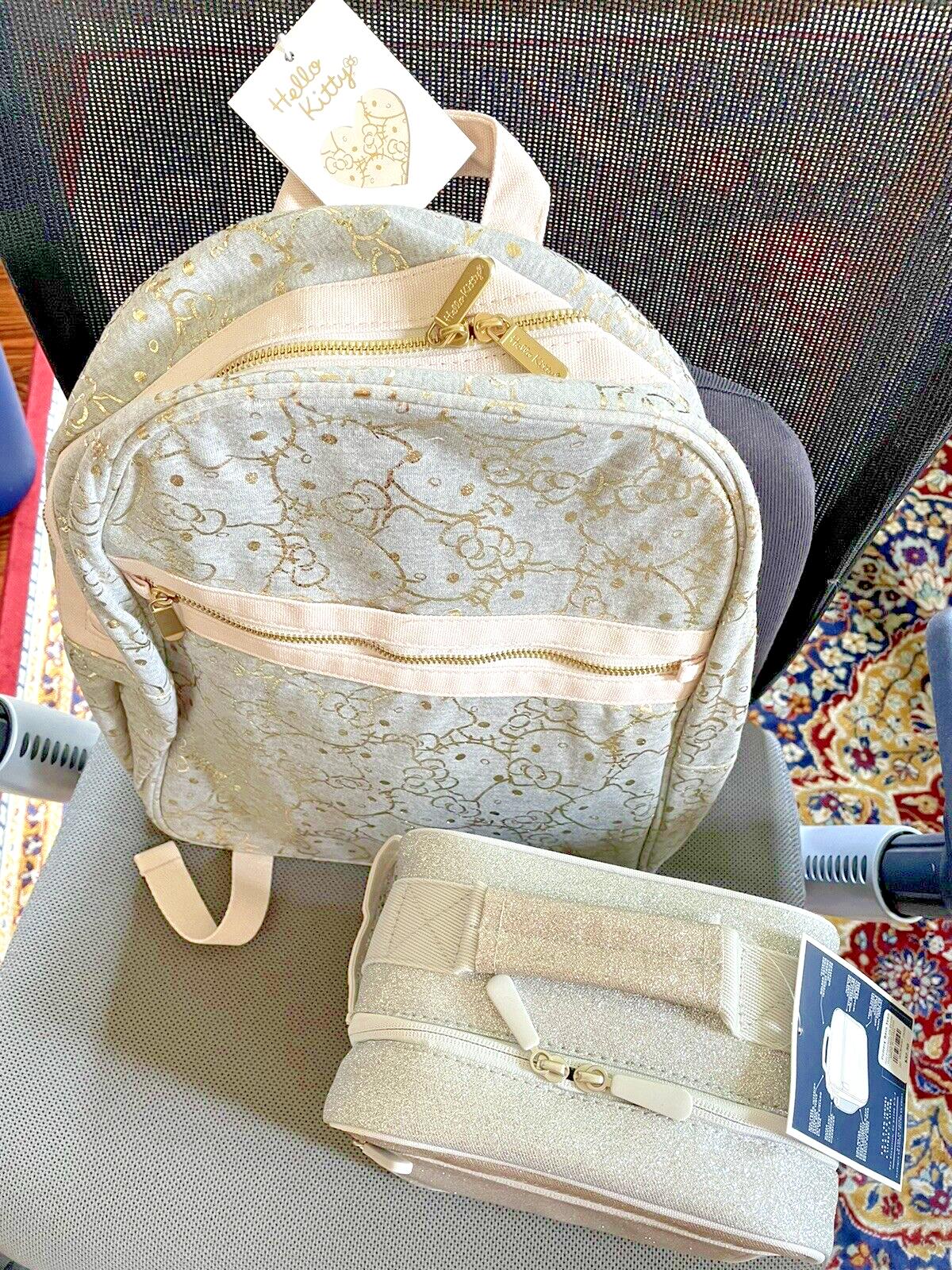School Disney Pottery Barn Hello Kitty Glitter LARGE BACKPACK LUNCH Travel BAG .