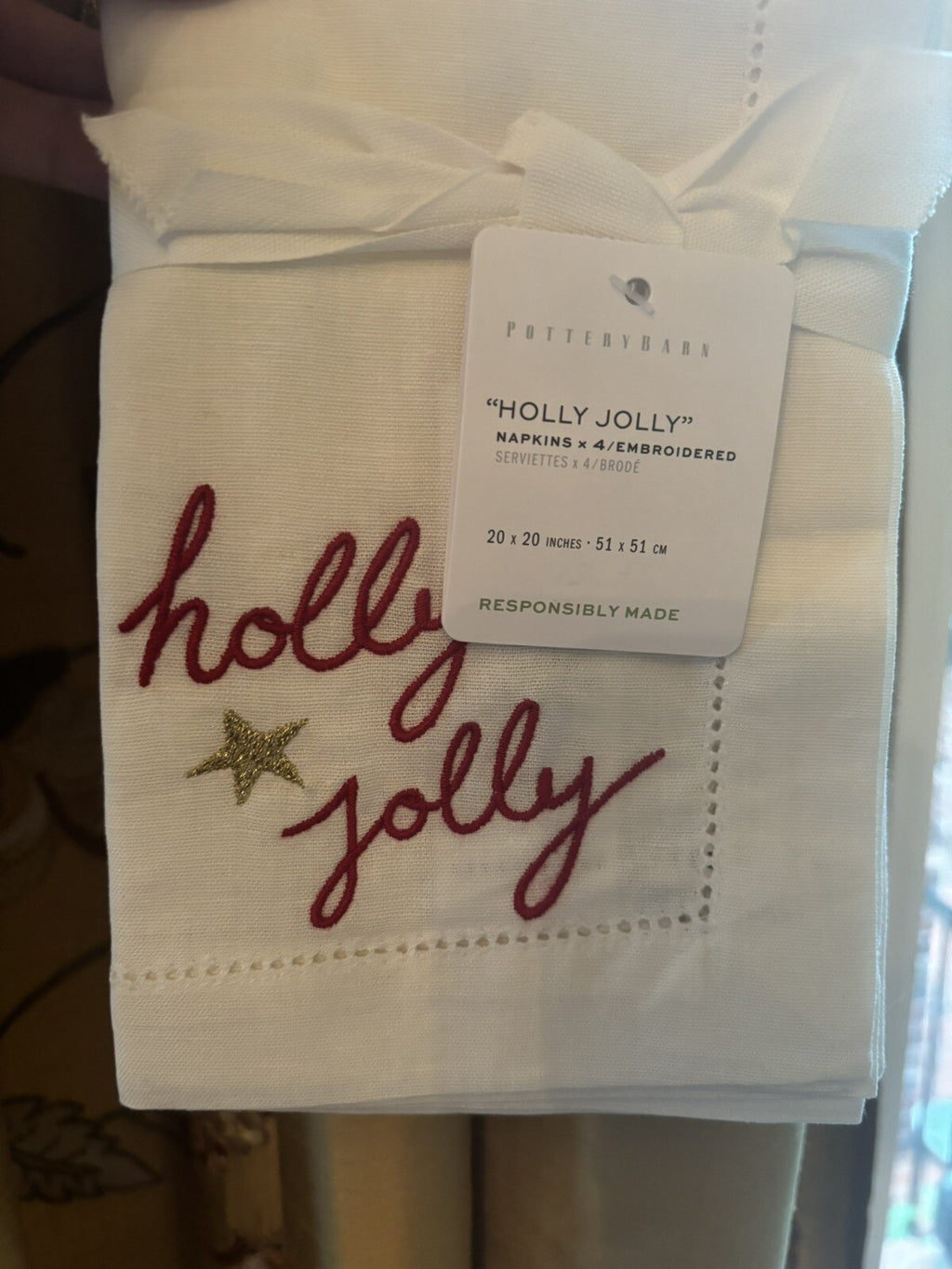 Pottery barn napkin Christmas Holiday SET 4 cloth table dinner gift Disney -