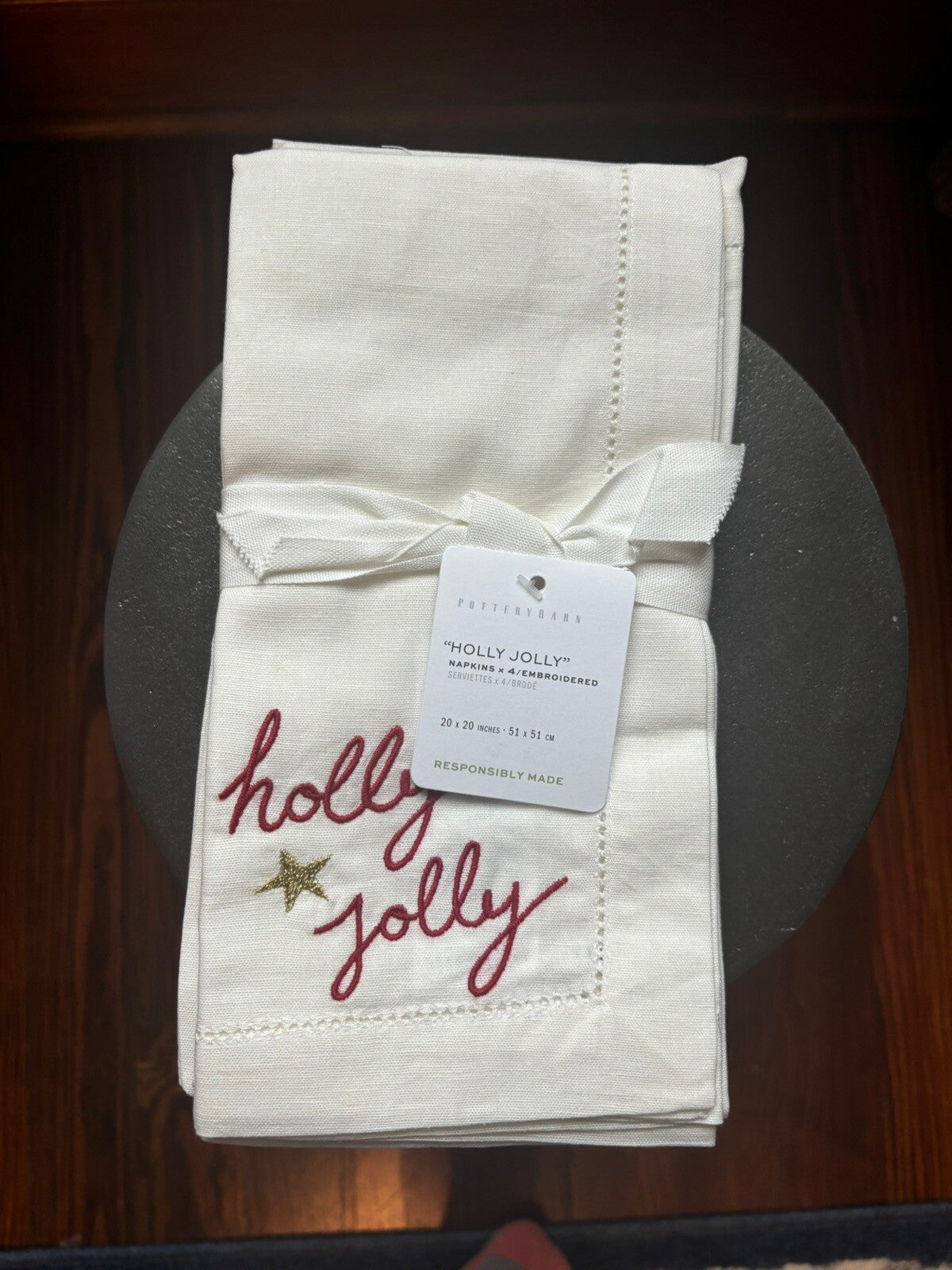Pottery barn napkin Christmas Holiday SET 4 cloth table dinner gift Disney -