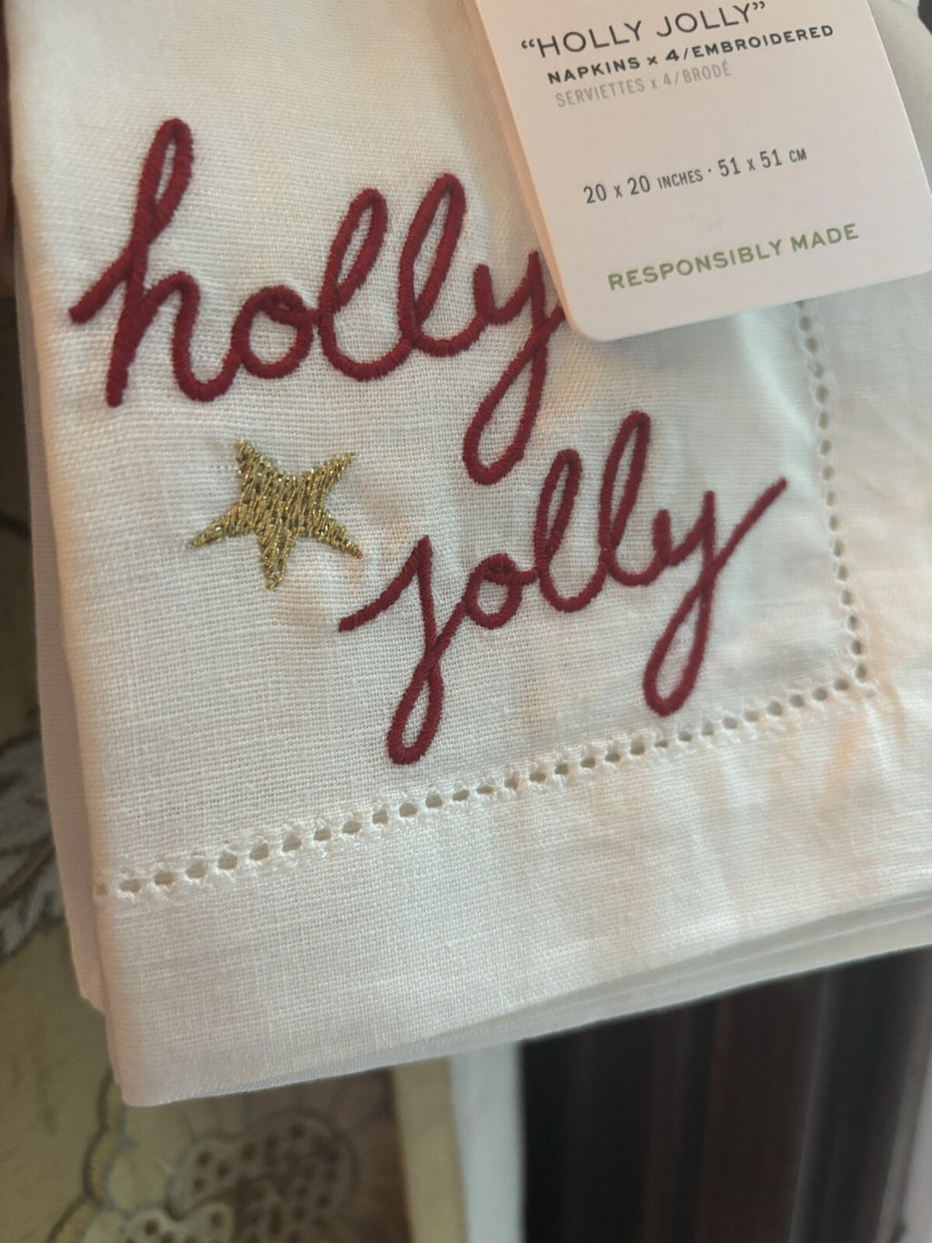 Pottery barn napkin Christmas Holiday SET 4 cloth table dinner gift Disney -