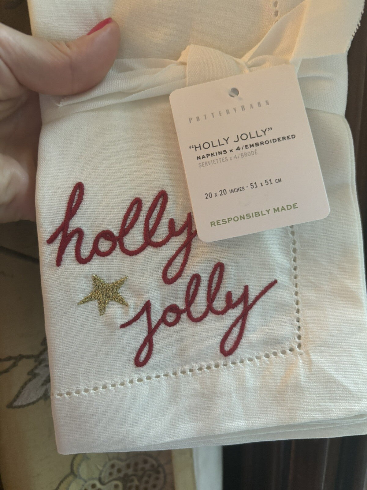 Pottery barn napkin Christmas Holiday SET 4 cloth table dinner gift Disney -
