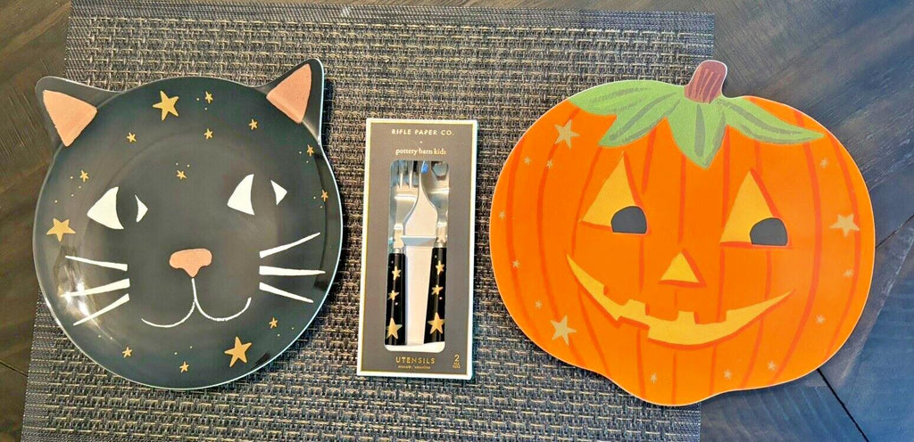 Pottery Barn Holiday Pumpkin black Cat Halloween party School kid SET 3 \