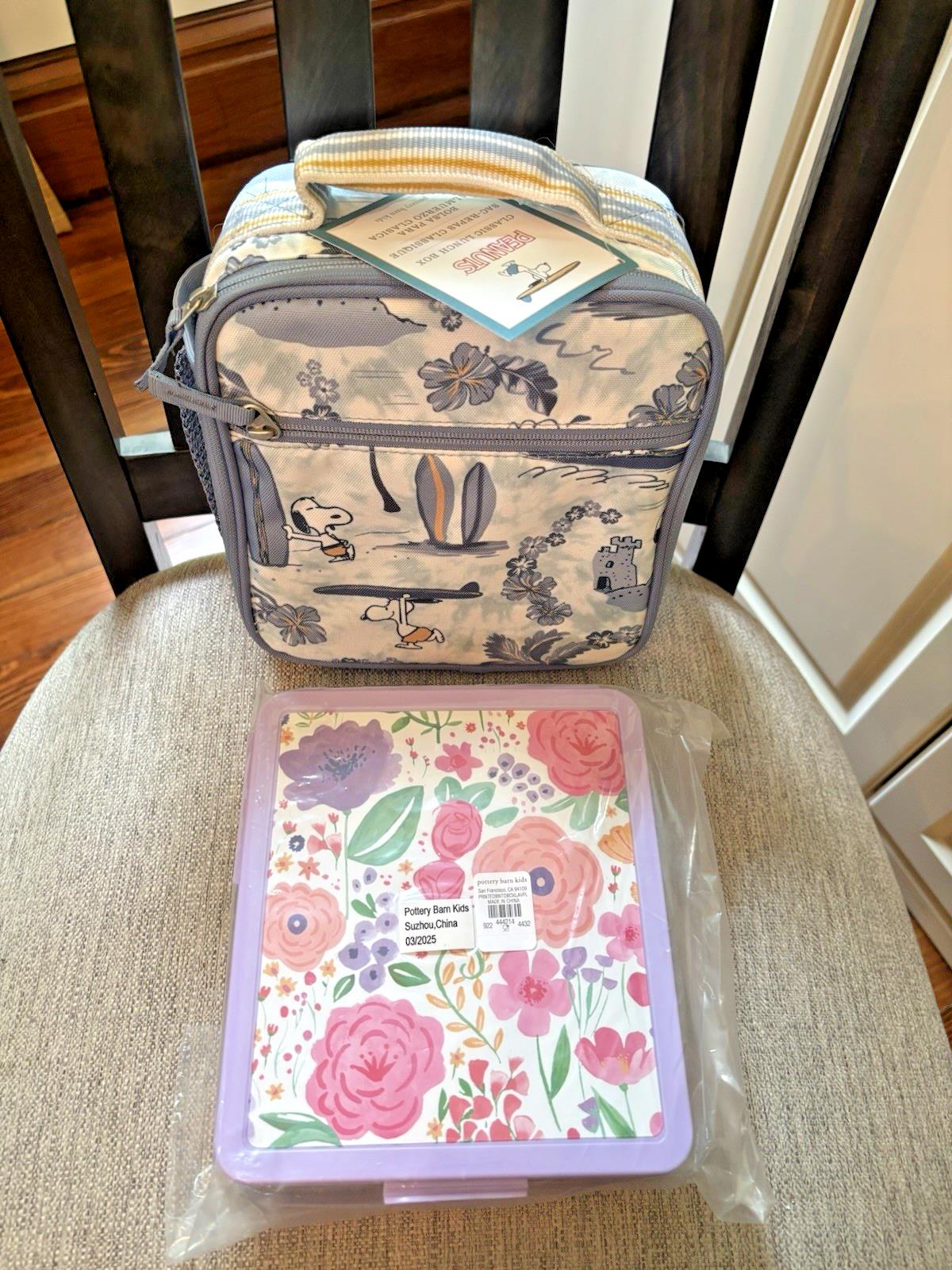 Pottery barn school Snoopy LUNCH BOX+ Floral flower BENTO Disney travel girl set