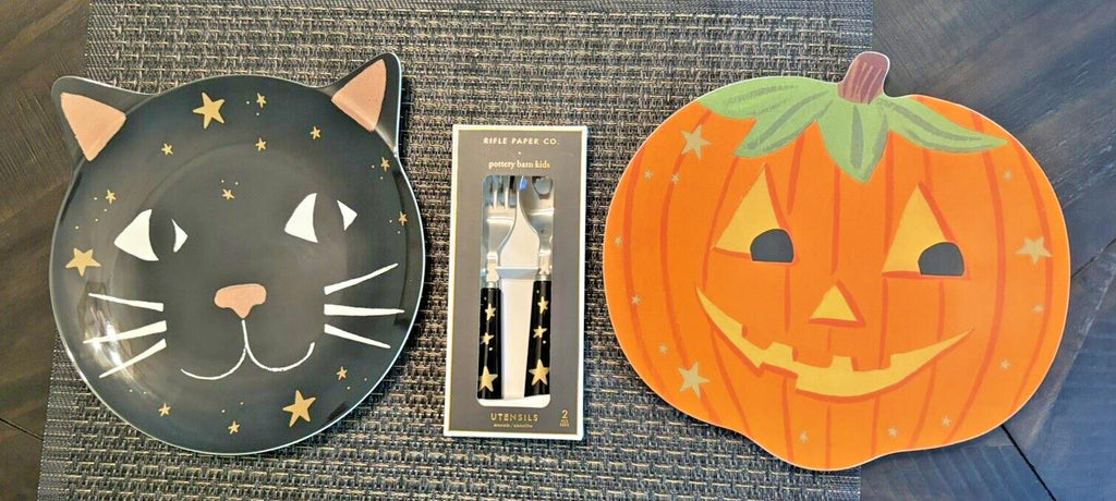 Pottery Barn Holiday Pumpkin black Cat Halloween party School kid SET 3 \