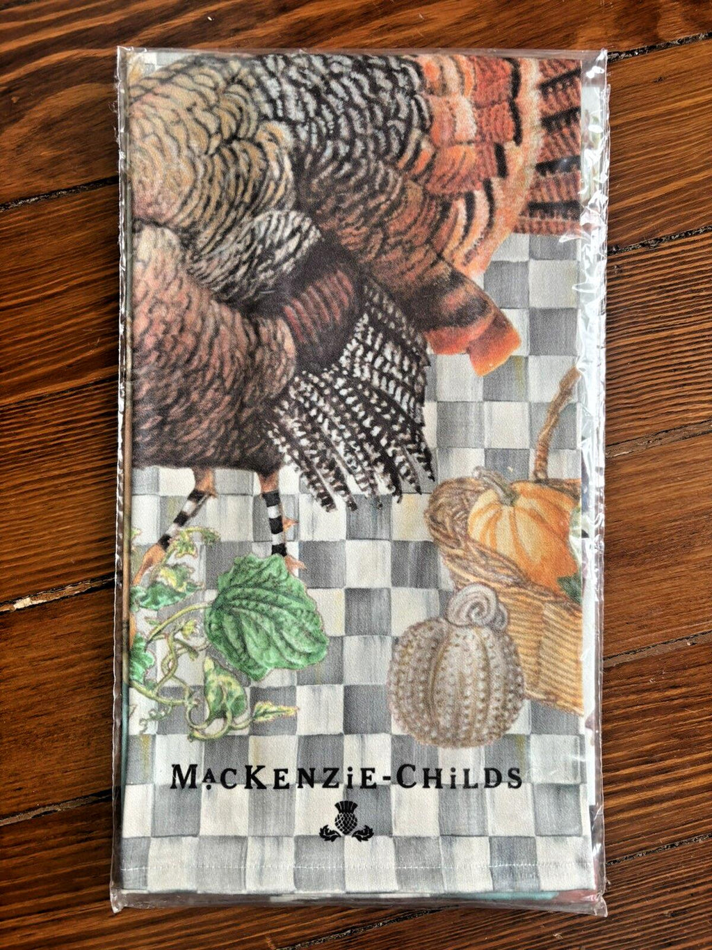 Mackenzie Childs Thanksgiving holiday Christmas hand towel plaid check party n