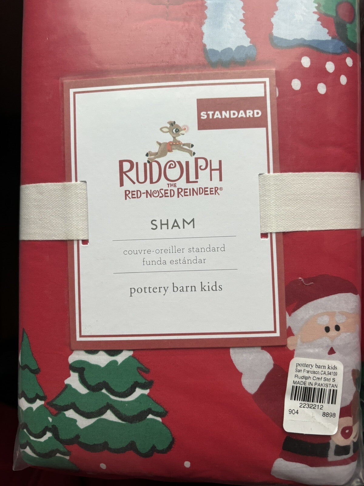 Disney Pottery Barn Holiday Christmas Rudolph Santa Bumble Party Pillow SHAM ,