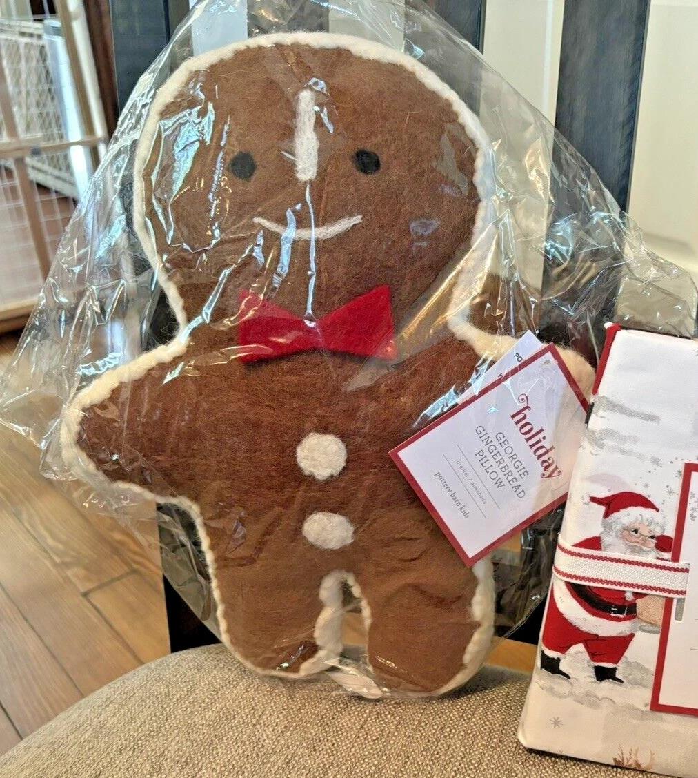 Pottery Barn GINGERBREAD PILLOW Plush Christmas Holiday party gift disney kid
