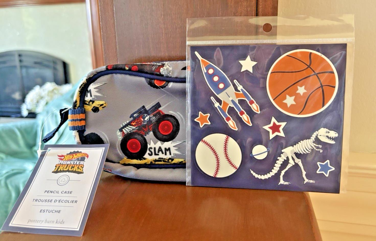 School Pottery Barn Hot Wheels Monster Truck Car PENCIL BAG+ dinosaur Pre K .