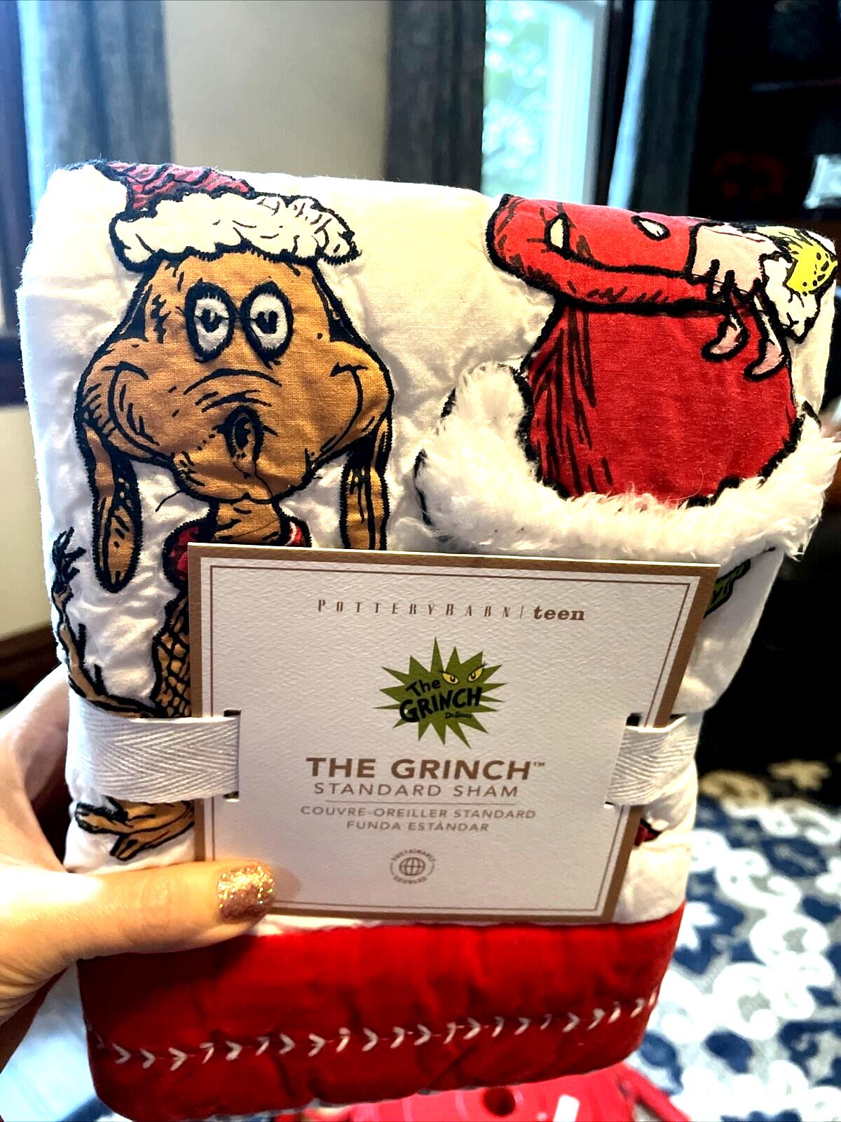 Pottery Barn Grinch Christmas pillow Sham Dr Seuss Disney Holiday party kid n
