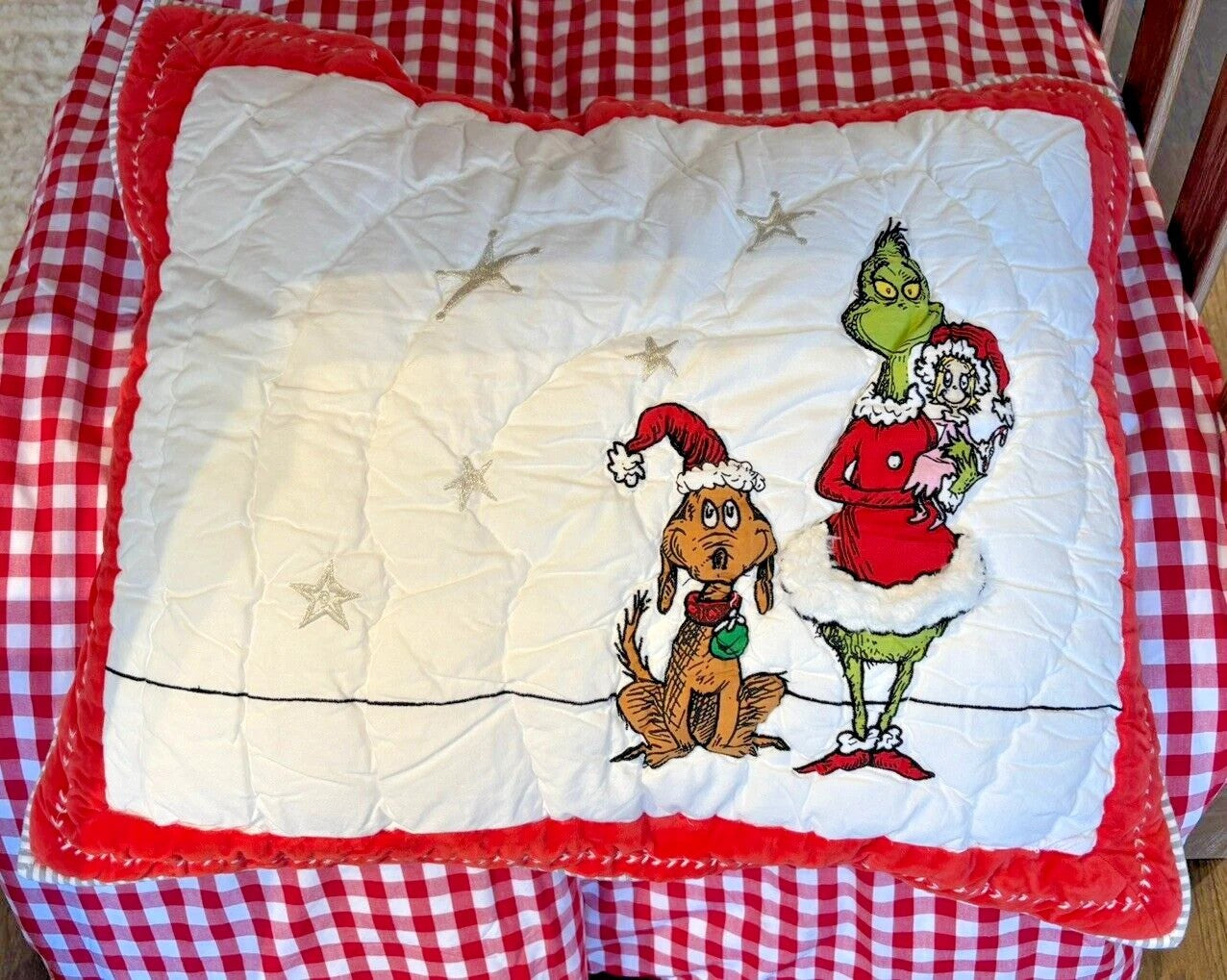Pottery Barn Grinch Christmas pillow Sham Dr Seuss Disney Holiday party kid n