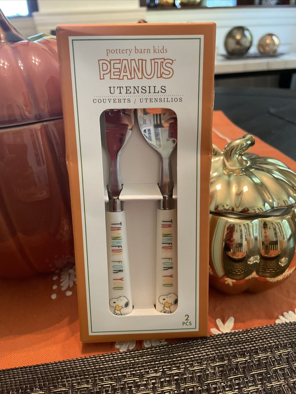 Snoopy Disney School Pottery Barn Holiday UTENSIL peanuts Thanksgiving SET 4 \