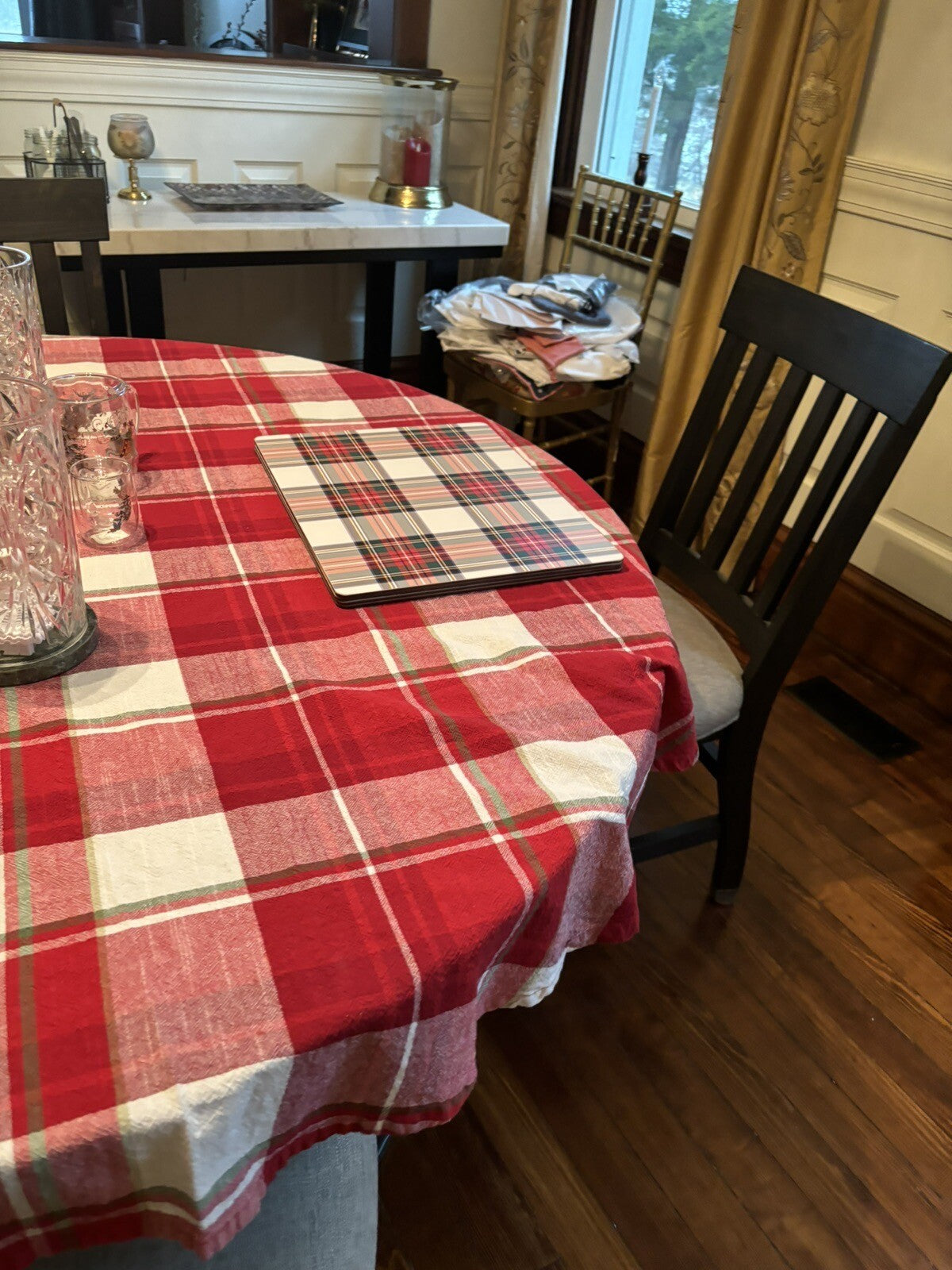 Pottery Barn Disney holiday PLAID placemat Stewart Santa Christmas party Red -