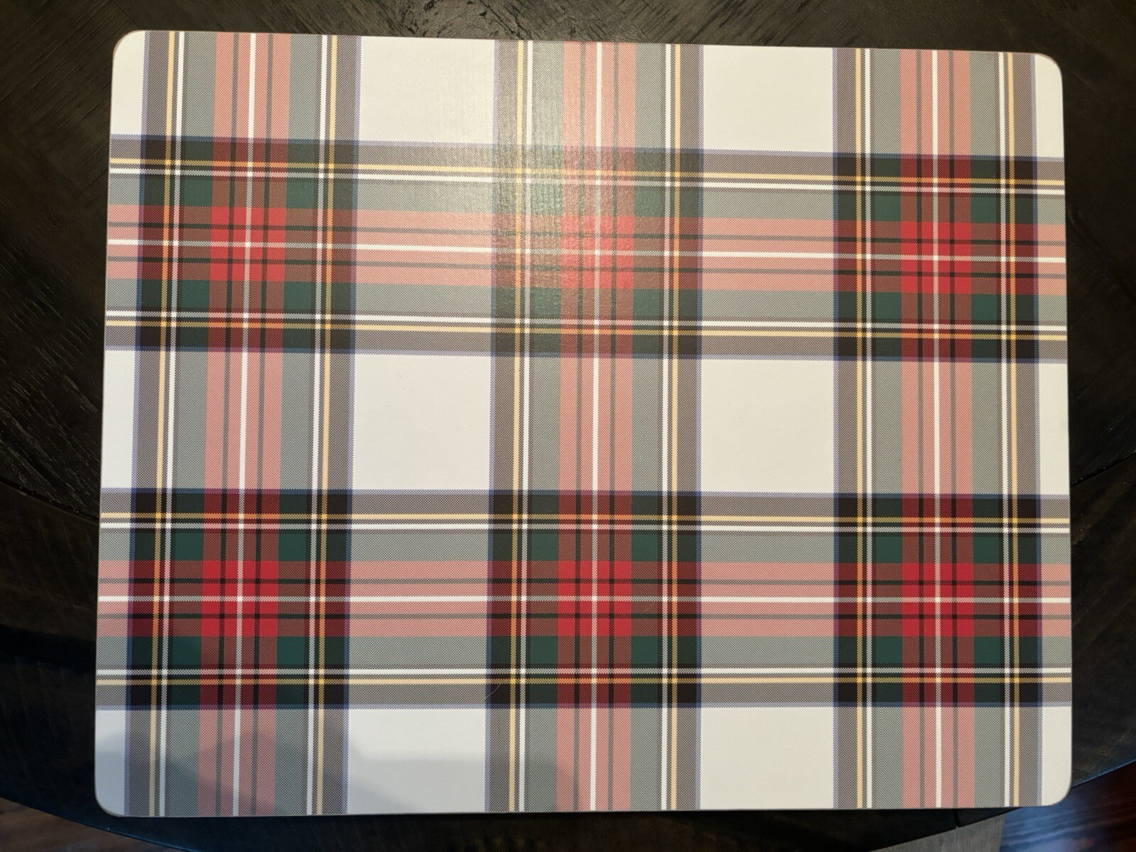 Pottery Barn Disney holiday PLAID placemat Stewart Santa Christmas party Red -