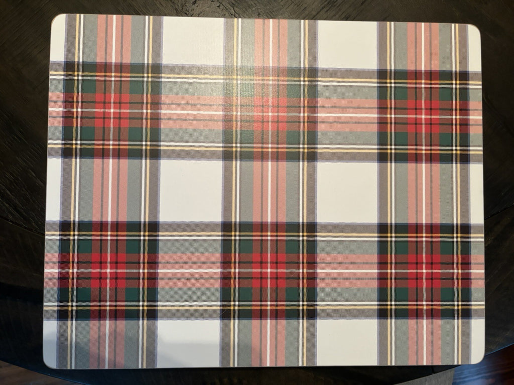 Pottery Barn Disney holiday PLAID placemat Stewart Santa Christmas party Red -