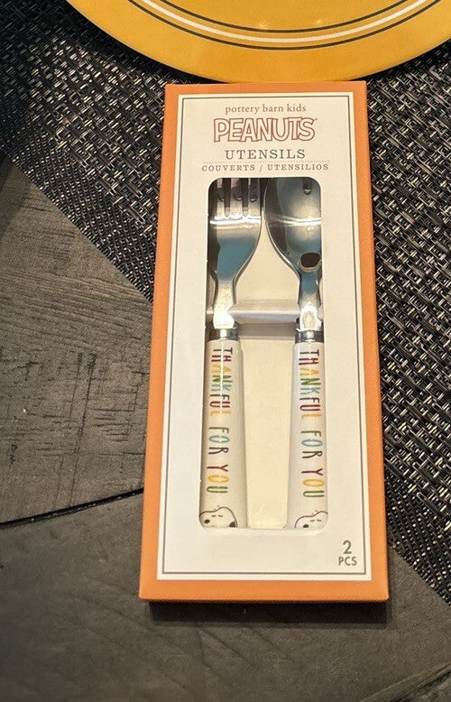 Snoopy Disney School Pottery Barn Holiday UTENSIL peanuts Thanksgiving SET 4 \