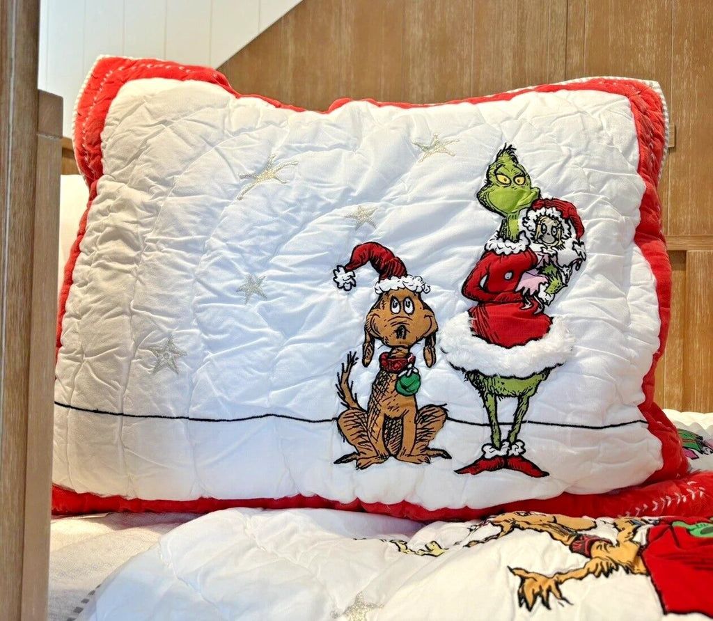 Pottery Barn Grinch Christmas pillow Sham Dr Seuss Disney Holiday party kid n