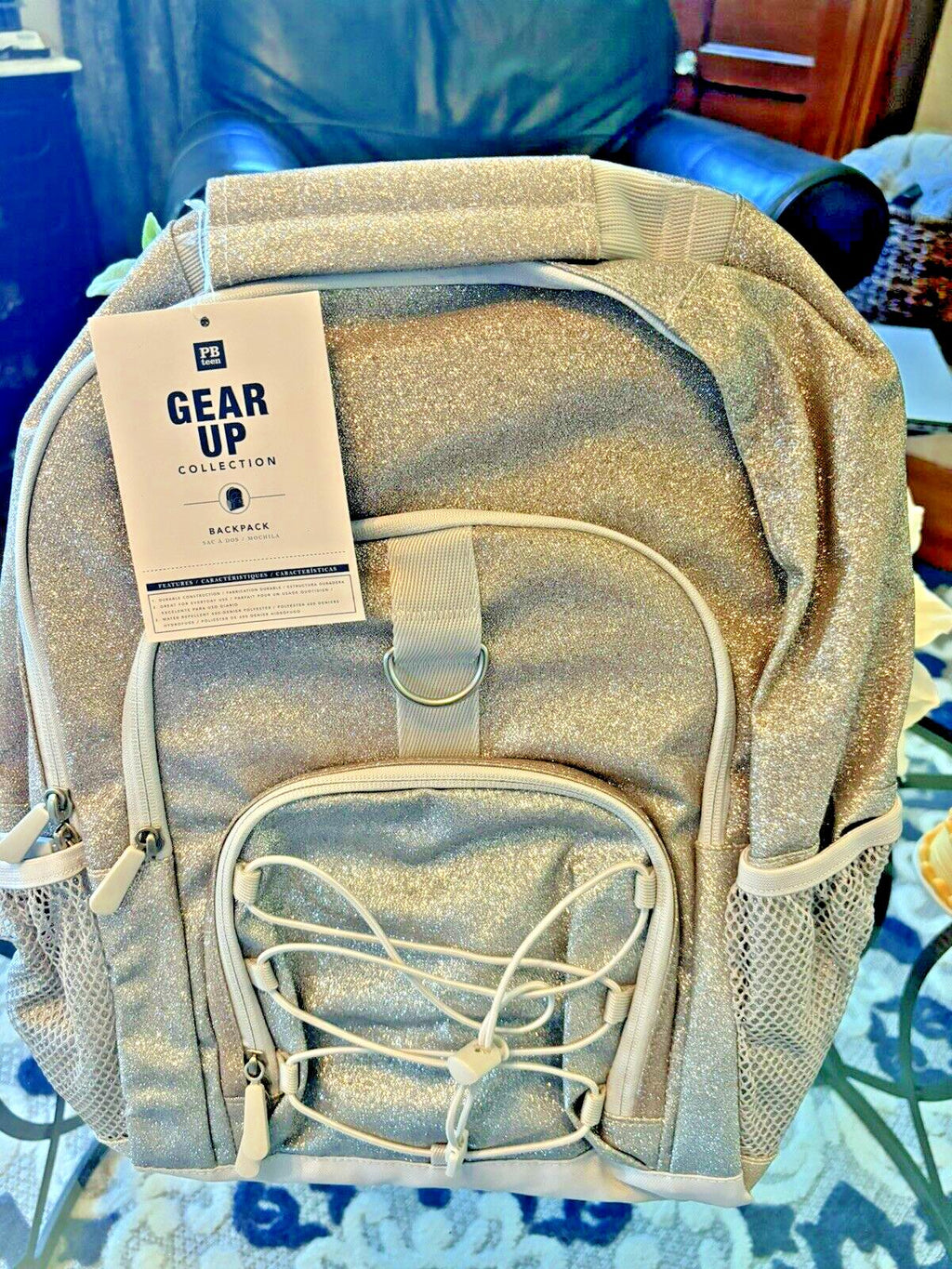 School Pottery Barn glitter Backpack LARGE Ombre +Disney Pink Lunch Box bag ?? .