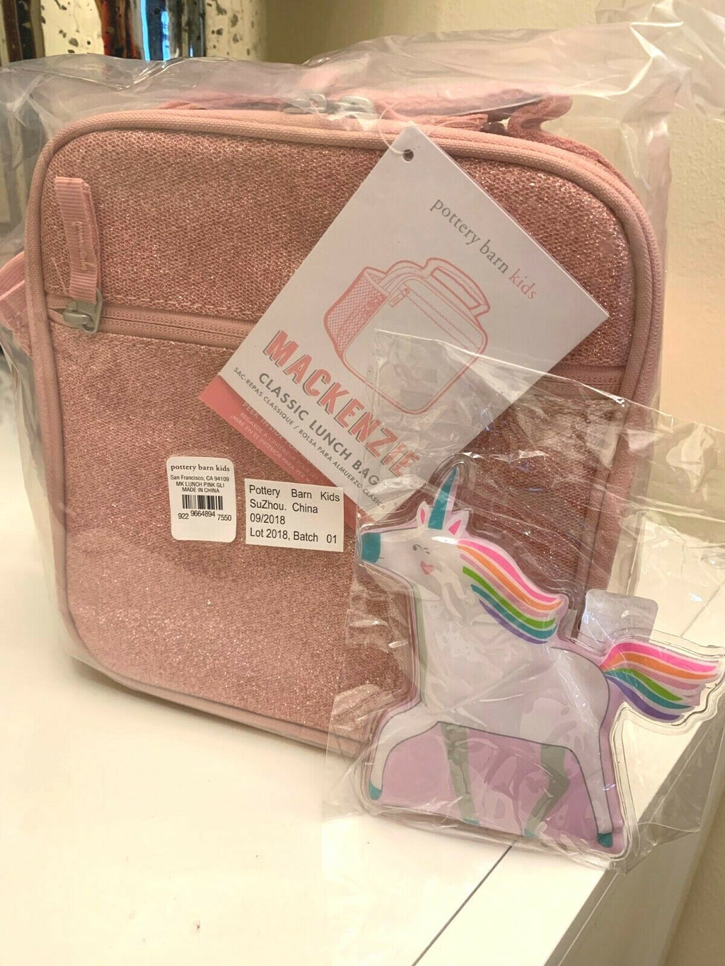 School Pottery Barn glitter Backpack LARGE Ombre +Disney Pink Lunch Box bag ?? .