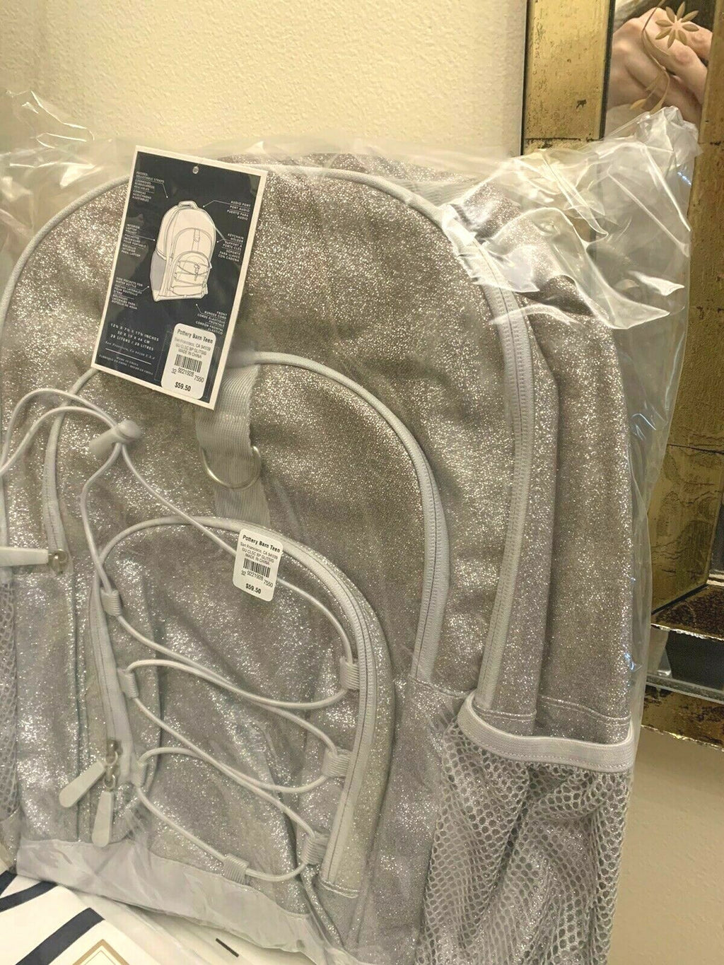 School Pottery Barn glitter Backpack LARGE Ombre +Disney Pink Lunch Box bag ?? .