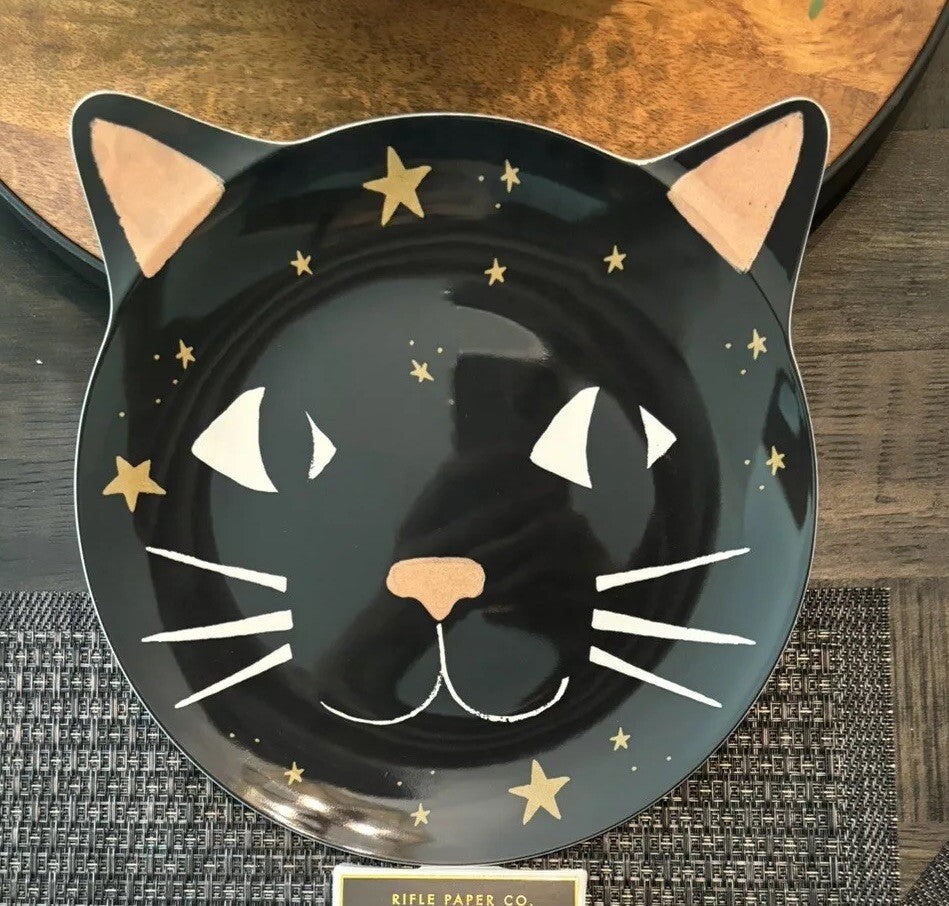 Pottery Barn Plate Halloween Holiday party Black Cat Pumpkin Disney kids SET 4 n