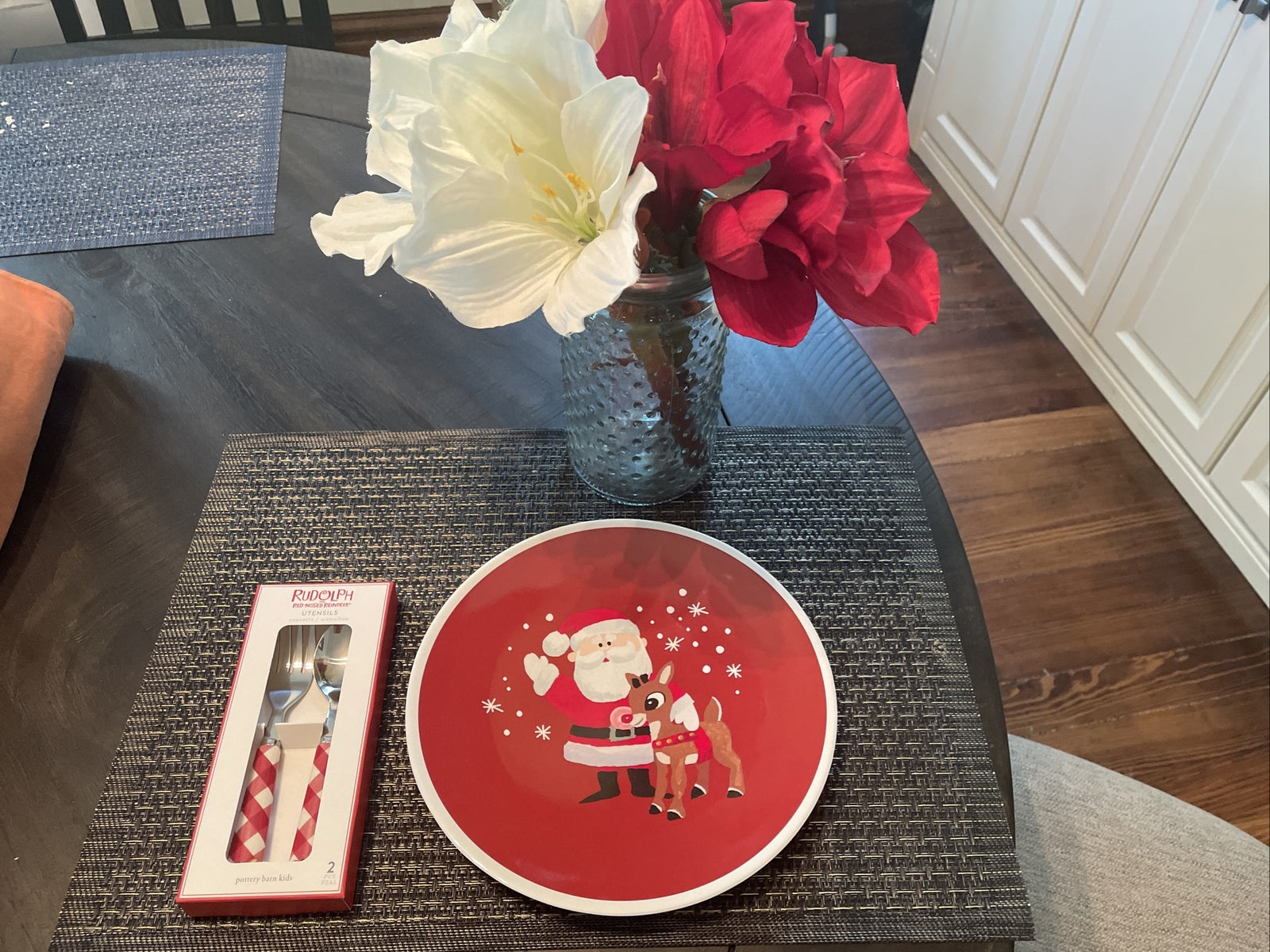 Rudolph Pottery Barn plate holiday party Santa Bumble Christmas Disney kid SET n