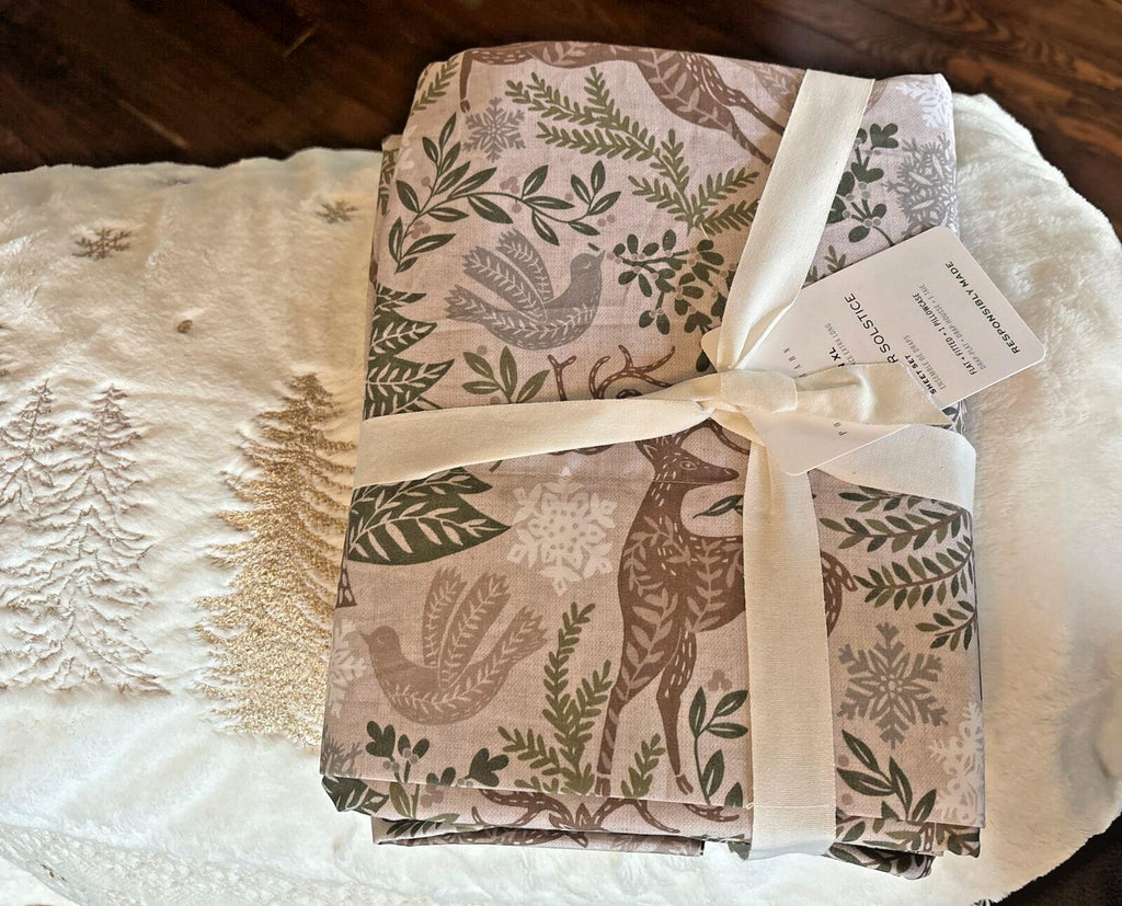 pottery barn Holiday winter Christmas Deer country vintage gift SHEET SET Twin a