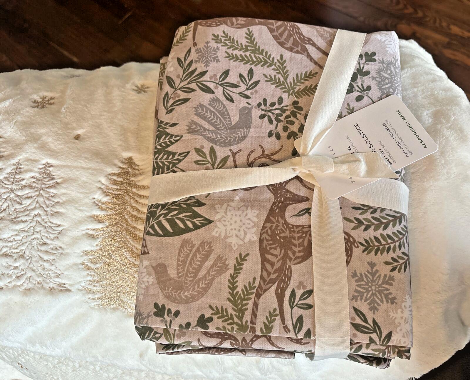 pottery barn Holiday winter Christmas Deer country vintage gift SHEET SET Twin a