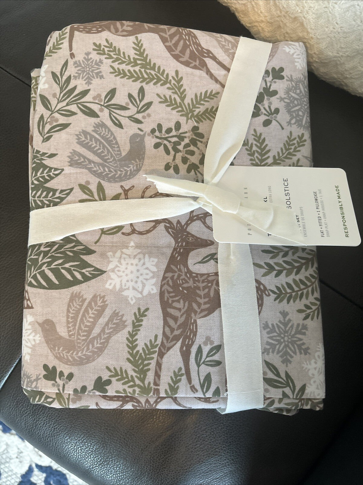 pottery barn Holiday winter Christmas Deer country vintage gift SHEET SET Twin a
