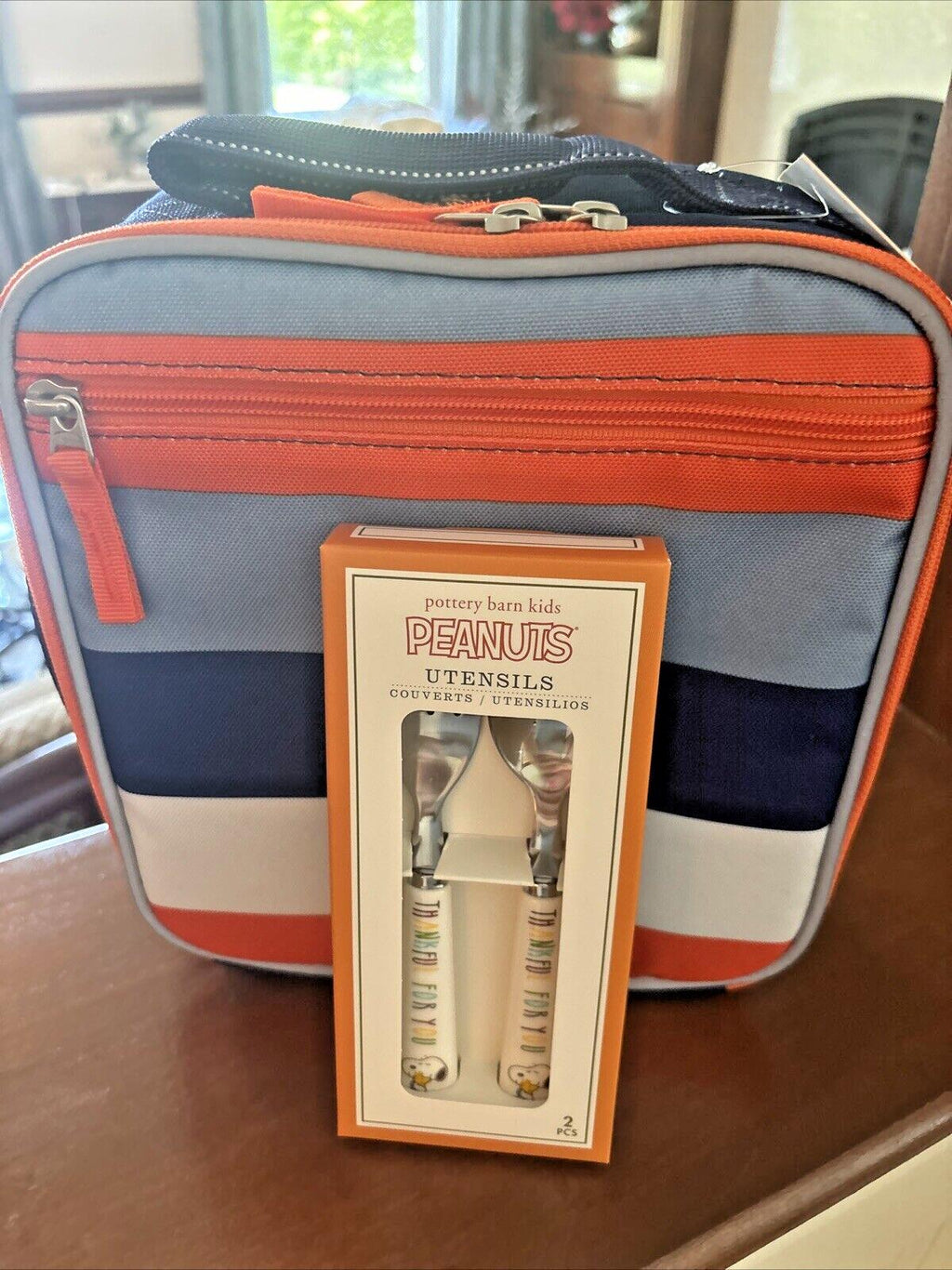 Snoopy Pottery Barn LUNCH BOX BAG School Utensil set Disney boy pre k -