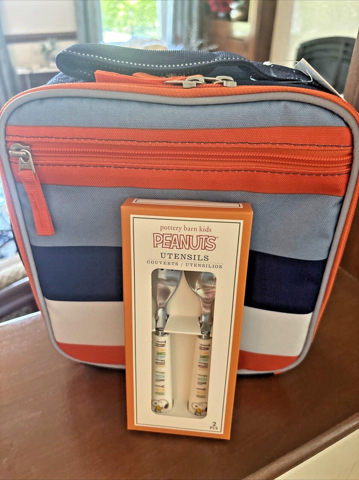 Snoopy Pottery Barn LUNCH BOX BAG School Utensil set Disney boy pre k -