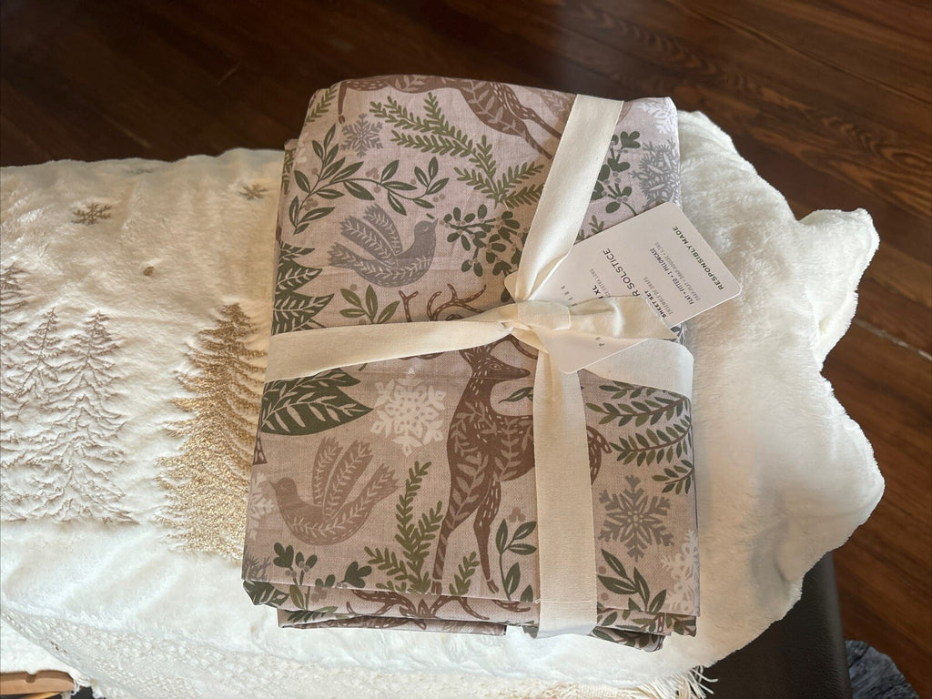 pottery barn Holiday winter Christmas Deer country vintage gift SHEET SET Twin a