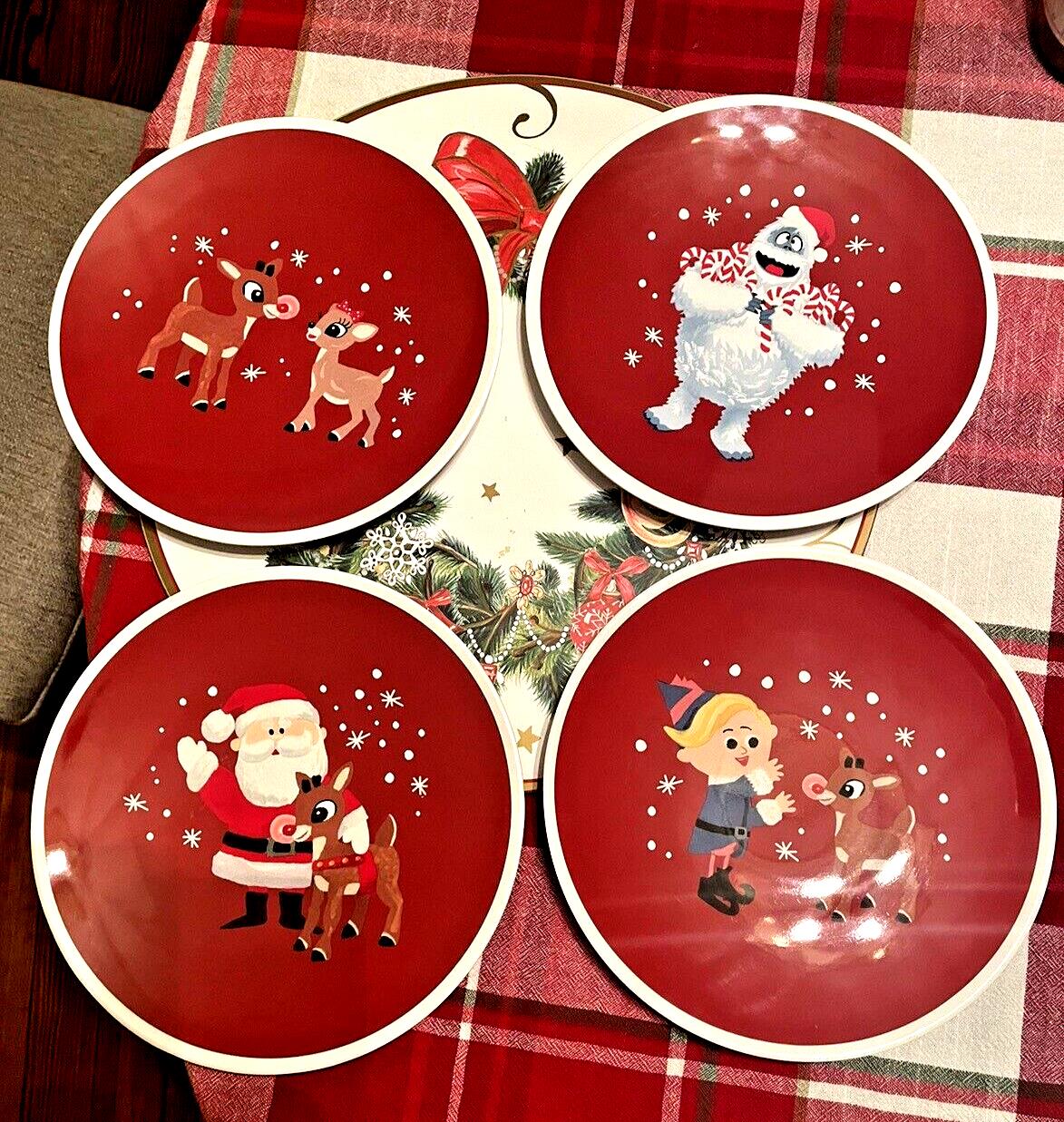 Rudolph Pottery Barn plate holiday party Santa Bumble Christmas Disney kid SET n