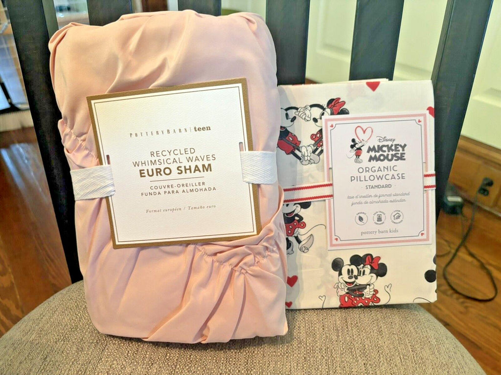 Pottery Barn holiday pillow sham +Mickey Mouse floral Disney princess pink SET -