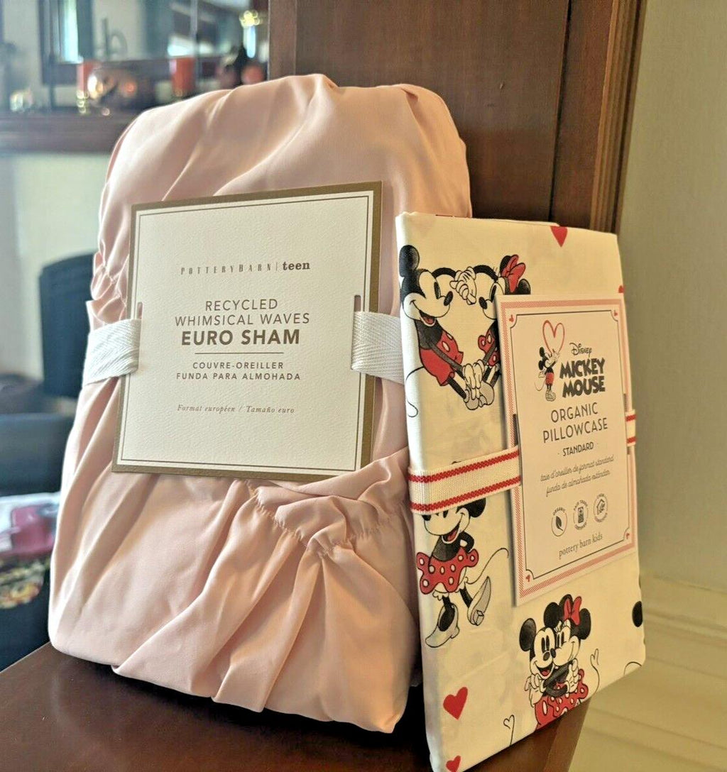 Pottery Barn holiday pillow sham +Mickey Mouse floral Disney princess pink SET -
